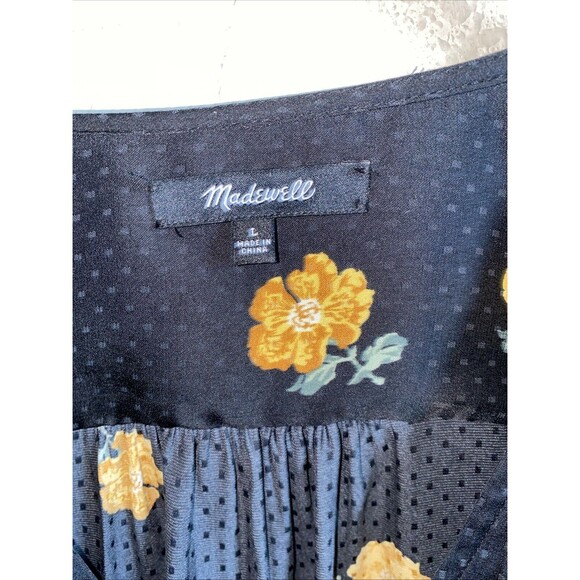 Madewell Womens Satin Floral Blouse Polka Dot Cottage Spring Tie Snap Cottage L - Picture 4 of 9